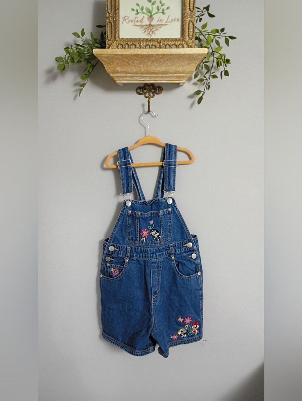 Vintage (2001) Power Puff Girls Denim Short Overalls